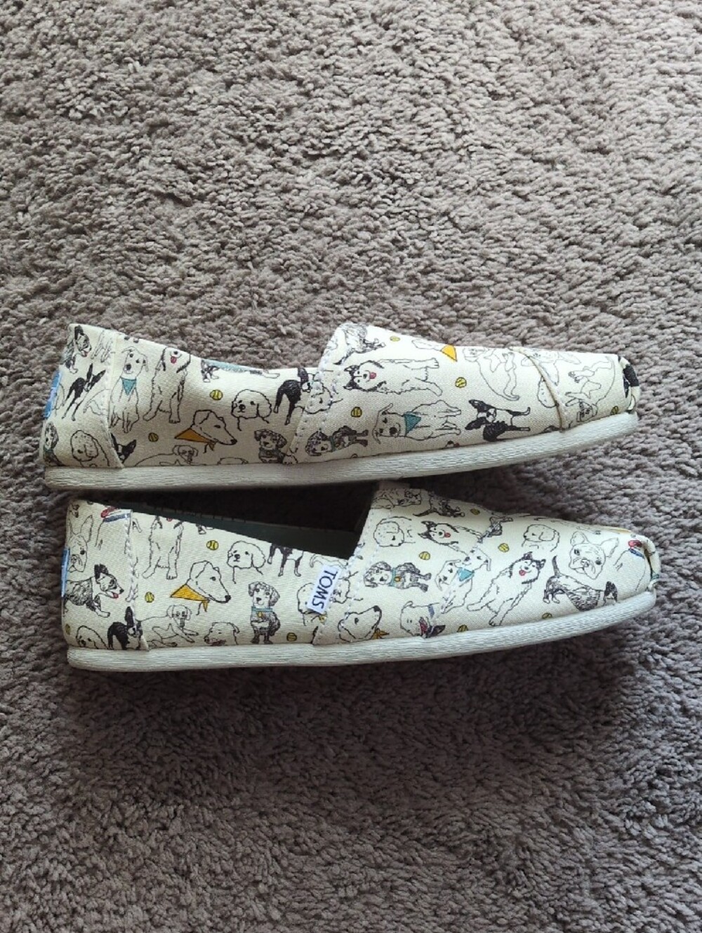 TOMS Cream Canvas Slip-On Flats with Dog Print - Picture 2 of 5